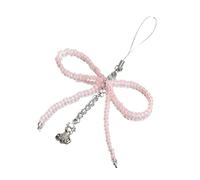Bowknot Phone Lanyard Short Female Peach Heart Colored Beaded Phone Shell Pendant Accessories Package Decoration, cloth/feather, No Gemstone