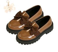 Bowknot Retro Thick-Soled Shoes, 2026 Patent Leather Slip-On Flats Chunky Platform for Office Business Daily Wear (Brown-a, Adult, Women, 6, Numeric, UK Footwear Size System, Medium)