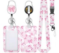 Bowknot Sliding Badge Holder Plastic Card Holder with Retractable Badge Reel Lanyard Vertical ID Badge Holder Men Women Adjustable ID Protector Badge for Office Worker Teacher Student (Bowknot)