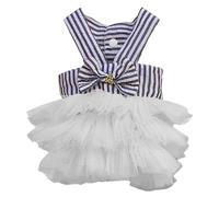 Bowknot Striped Mesh Vest Pet Dog Dresses Dog Princess Dress Wedding Lace Dress for Pomeranian Chihuahua Small Breed Dogs Cats Doggy (White)