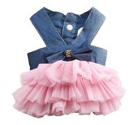Bowknot Striped Mesh Vest Pet Dog Dresses Dog Princess Dress Wedding Lace Dress for Pomeranian Chihuahua Small Breed Dogs Cats Doggy (Blue)