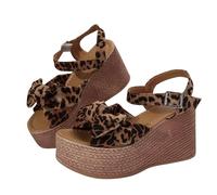 Bowknot Wedge Sandals for Women UK Clearance, Ladies Leopard Print Slides Platform Slippers Open Toe Sliders Ankle Strap Shoes Slingback Slide, Slip On Slider Wide Fit Sandal Comfy Walking Casual Shoe