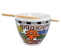 Bowl Bop Noodle Collage Japanese Ceramic Dinnerware Set | Includes 16-Ounce Ramen Noodle Bowl and Wooden Chopsticks | Asian Food Dish Set For Home & Kitchen | Kawaii Anime Gifts and Collectibles