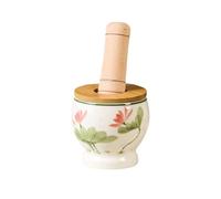 Bowl Ceramic Garlic Grinder Kitchen Garlic Press Home Spice Pounder Ceramic Grinding with Wooden Mortar and Pestle for Spices