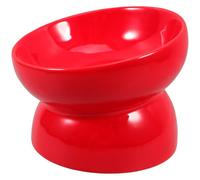 Bowl Ceramic Raised with Slanted Mouth Red Feeding Pet