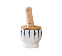 Bowl Ceramic Underglaze Garlic Pounder Thickened Manual Herb Grinder Chili Pepper Pounder Garlic Press Jar for Spices(Large)