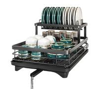 Bowl Drying Rack, 2-Tier Bowl Drain with Utensil Cup Holder for Kitchen, Sink Space Saving Function, Organiser Restaurant, Home, Durable Stainless Steel, 16.73 x 11.81 x 9.25 Inches