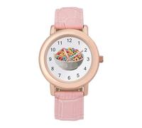 Bowl Filled Cereals Loops Women's Leather Strap Band Watch Pink Ladies Three-Hand Wrist Watches