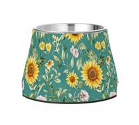 Bowl for Pets Non Skid Stainless Steel Cats Food Dish for Medium Dogs Whisker Friendly Flowers Sunflower Tulips Carnation Teal