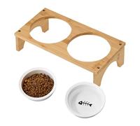 Bowl High Pets Pet Ceramic Drinking Fountain, Wooden Base, Antiderram Feeding Station, Medium Pets and Kittens, High Feeder, High Feeder, Pet, Ideal Height Kitchen, Kitchen, Pet Comedm
