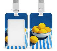 Bowl of Lemons on Blue and White Stripes ID Badge Holder Retractable Clip Card Holder Card Protector Name Badge Name Tag for Work Office Doctor Nurse