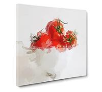 Bowl of Red Tomatoes Canvas Print | Gallery Wrapped 30mm Frame Wall Art | 14x14 inches | Ready to Hang | Abstract Still Life Picture | Living Room Bedroom Lounge Office