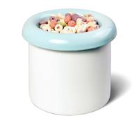 BOWLBOWL 5.9 in High Premium Elevated Ceramic Cat & Dog Bowl with Stand, 7.3 in Wide & Shallow, for Cats and Medium Dogs, Whisker-Friendly, No-Spill, Made in Korea, Hello Bowl (Donut, Blue)