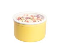 BOWLBOWL Hello Bowl Elevated Ceramic Cat Bowl with Stand, Raised Whisker-Friendly Feeding Bowl for Cats & Small Dogs, Patented Design, Made in Korea (3.9" H - White&Yellow, Round/Wet)