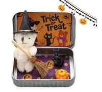Bowlegout Cute Halloween Teddy Bear in a Box with Wizard Hat, Blanket, Broom, Pumpkin & Cat, Mini Witcher Teddy-spooky Halloween Magic, Halloween's Teddy Bear in a Box for Trick or Treat (Beige)