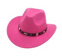 Bowler Hat With Belt Buckle Western Style Love Top Broadside Wide Brim Head Cowboy Dress Up Hats For Costume Women (Hot Pink, One Size)