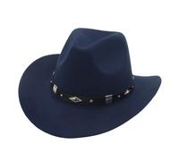 Bowler Hat With Belt Buckle Western Style Love Top Broadside Wide Brim Head Cowboy Dress Up Hats For Costume Women (Navy One Size)