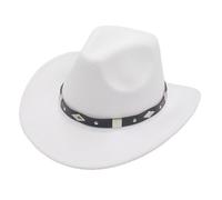 Bowler Hat With Belt Buckle Western Style Love Top Broadside Wide Brim Head Cowboy Dress Up Hats For Costume Women (White, One Size)