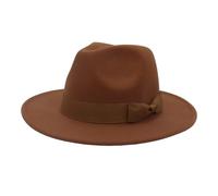 Bowler Hat Women Wide Brim Cream Bow Fedora Hats For Women Autumn Winter Solid Color Jazz Top Hat For Wedding Party Church Felt Cap(Khaki,56-58cm)