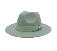 Bowler Hat Women Wide Brim Cream Bow Fedora Hats For Women Autumn Winter Solid Color Jazz Top Hat For Wedding Party Church Felt Cap(Green2,59-61cm)