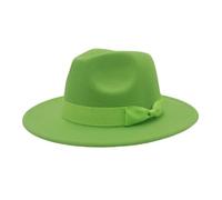 Bowler Hat Women Wide Brim Cream Bow Fedora Hats For Women Autumn Winter Solid Color Jazz Top Hat For Wedding Party Church Felt Cap(Fruit Green,59-61cm)
