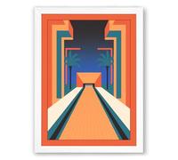 Bowling Alley Vanishing Point Retro Framed Wall Art Print A1 (84.1×59.4cm) White, Wall Decor for Living Room, Bedroom, Office & Home, Ready to Hang, Art Gift