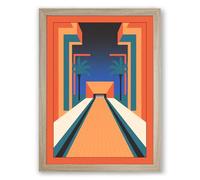 Bowling Alley Vanishing Point Retro Framed Wall Art Print A2 (59.4×42cm) Oak, Wall Decor for Living Room, Bedroom, Office & Home, Ready to Hang, Art Gift