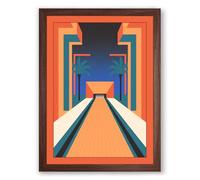 Bowling Alley Vanishing Point Retro Framed Wall Art Print A2 (59.4×42cm) Walnut, Wall Decor for Living Room, Bedroom, Office & Home, Ready to Hang, Art Gift