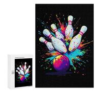 Bowling Ball Colorful Funny Wooden Puzzle with Storage Box Adults Vertical Jigsaw Puzzles Challenge Gift for Family Game