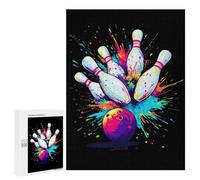 Bowling Ball Colorful Funny Wooden Puzzle with Storage Box Adults Vertical Jigsaw Puzzles Challenge Gift for Family Game
