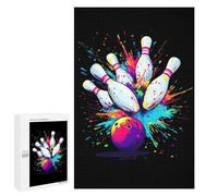 Bowling Ball Colorful Funny Wooden Puzzle with Storage Box Adults Vertical Jigsaw Puzzles Challenge Gift for Family Game