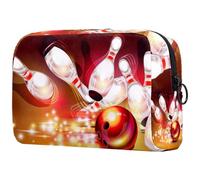 Bowling Ball Crashing Into The Pins Cosmetic Bag for Women, Travel Toiletries Bags Large Makeup Handy Pouch Organiser Bag with Zipper