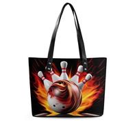 Bowling Ball Leather Tote Bag for Women Work Shoulder Purses with Zipper Waterproof Large Computer Shoulder Bag Fashion Ladies Shoulder Handbag Reusable Shopping Bags