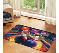 Bowling Balls Pet Feeding Mat Absorbent Pu Leather Dog Cat Food Mats Contain Spills Protects Floors, Anti-Slip Rubber Backing Dog Bowl Mats Easy Clean Pet Placemats 30x45cm