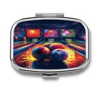 Bowling Balls Pill Box 2 Compartment Decorative Metal Pill Case for Pocket Or Purse Travel Portable Medicine Box Pill Container Organizer for Vitamins Fish Oils Supplements