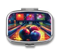 Bowling Balls Pill Box 2 Compartment Portable Pill Case Daily Square Pill Organizer for Pocket Purse Daily Medicine Container to Hold Vitamins Fish Oil Travel Gifts