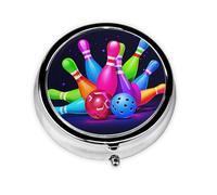 Bowling Balls Print Pill Box for Pocket Round Pill Box 3 Compartment Decorative Portable Travel Pill Holder Tablet Vitamin Organizer Mini Pill Case(2pcs)