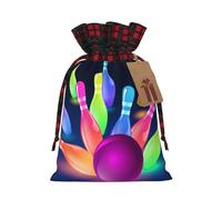 Bowling Balls Printed Christmas Drawstring Linen Gift Bags â€“ Reusable Burlap Fabric Bags With Tags For Christmas Gifts, Party Favors, Wedding Decor & Holiday Packaging 2 Sizes