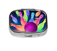 (Bowling Balls) Square Pill Box with 2 Compartment Small Pill Organizer Portable Pill Case Vitamin Containers, Travel Essentials 5.5x4x1.8 cm
