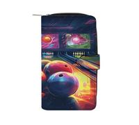 Bowling Balls Wallet Multifunctional Leather Wallets for Men Compact Long Wallet Credit Card Holder Passport Bag