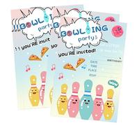 Bowling Birthday Invites Cards 4×6 inch Let's Bowl Birthday Invitations with Envelopes for Boys Girls Party Invite Set 20 Pack (Color2)