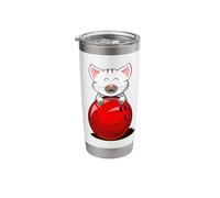 Bowling Cat Red Bowling Ball Cat Design White Kitten Stainless Steel Insulated Tumbler