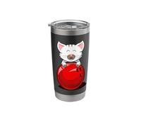 Bowling Cat Red Bowling Ball Cat Design White Kitten Stainless Steel Insulated Tumbler