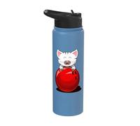 Bowling Cat Red Bowling Ball Cat Design White Kitten Stainless Steel Insulated Water Bottle