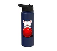 Bowling Cat Red Bowling Ball Cat Design White Kitten Stainless Steel Insulated Water Bottle
