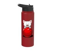 Bowling Cat Red Bowling Ball Cat Design White Kitten Stainless Steel Insulated Water Bottle