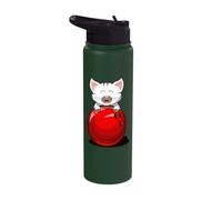 Bowling Cat Red Bowling Ball Cat Design White Kitten Stainless Steel Insulated Water Bottle