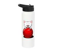 Bowling Cat Red Bowling Ball Cat Design White Kitten Stainless Steel Insulated Water Bottle