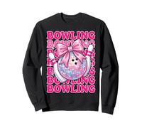Bowling Disco Ball Pink Coquette Bow Funny Women Sweatshirt