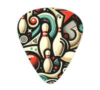 Bowling-Doodle-Pattern 12 Pack Guitar Picks With 3 Thicknesses And Storage Box, Abs Plectrums For Electric Bass Guitar Players